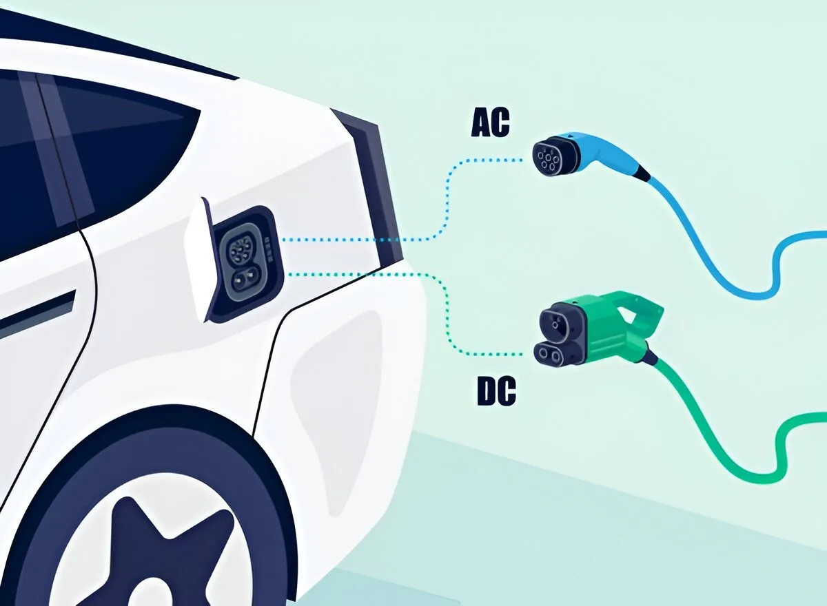 Various electric vehicle charger types, including AC and DC chargers, for home and commercial use.